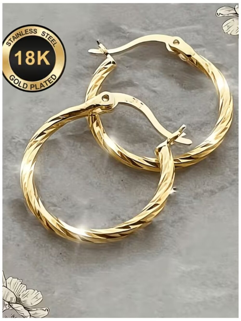 18K Golden Spiral Huggie Hoop Earrings Twisted Modern Chic Lightweight Hoops
